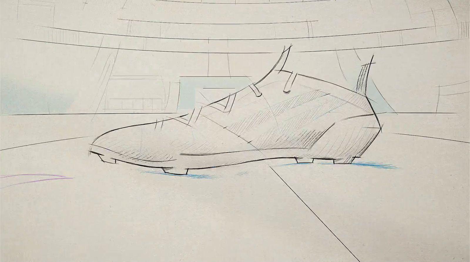 a drawing of a shoe on the ground