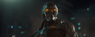 a man in a suit with glowing yellow eyes