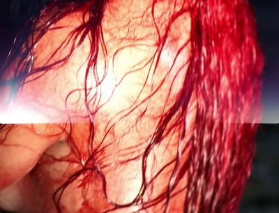 a close up of a person with red hair