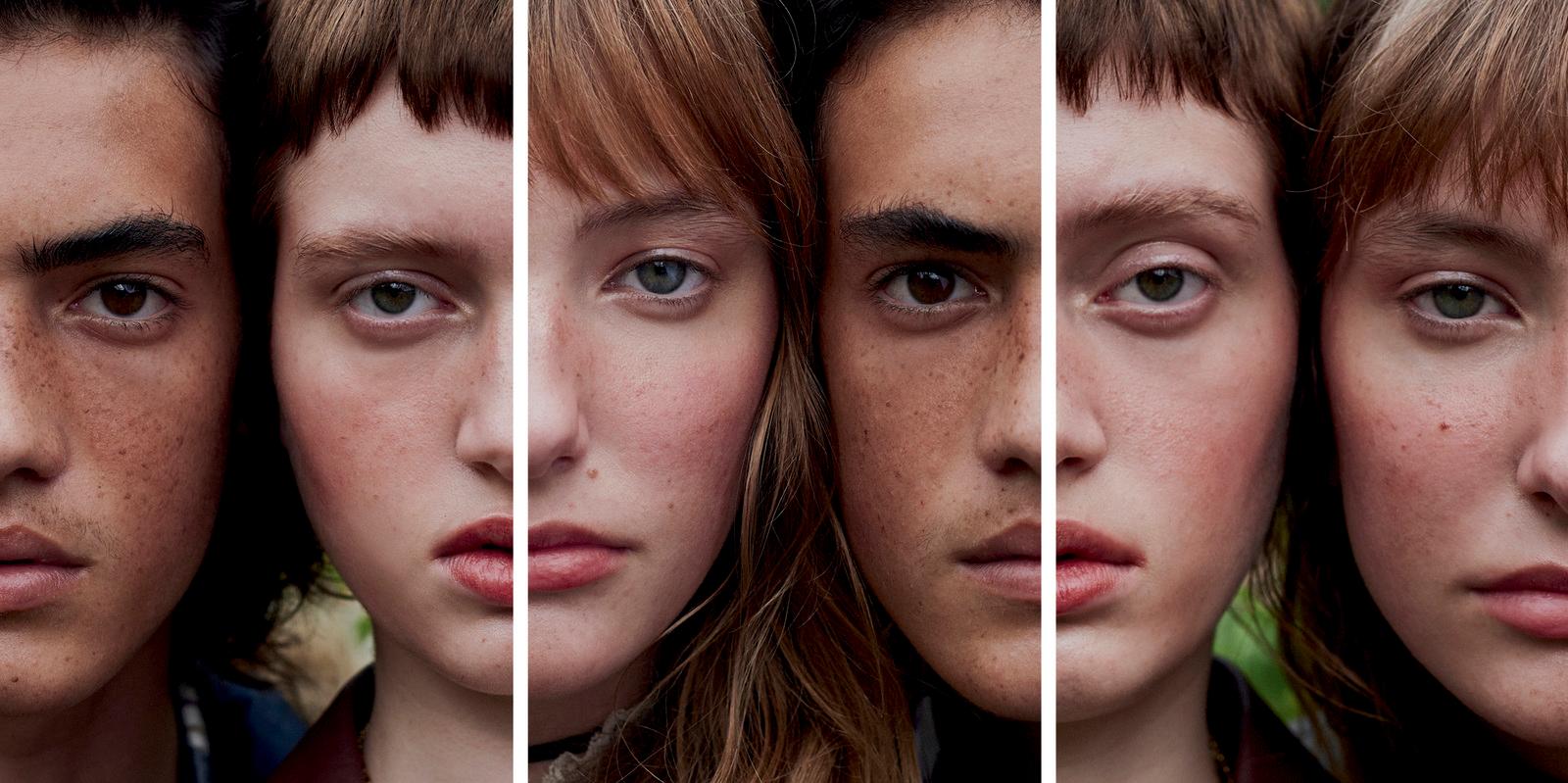a series of three photos of a woman's face