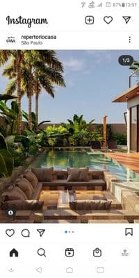 an instagram page with a couch and a pool