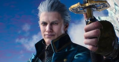 a man with grey hair holding a sword