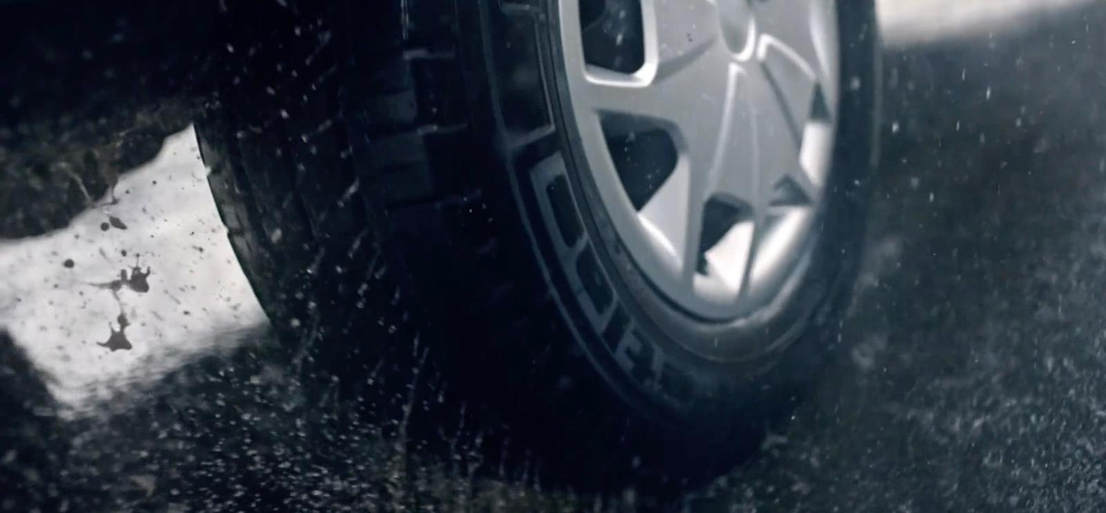 a close up of a tire on a car