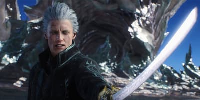 a man with white hair holding a sword
