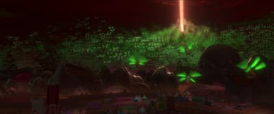 an animated scene of a forest at night