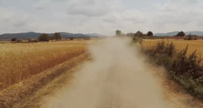 a dirt road in the middle of a wheat field