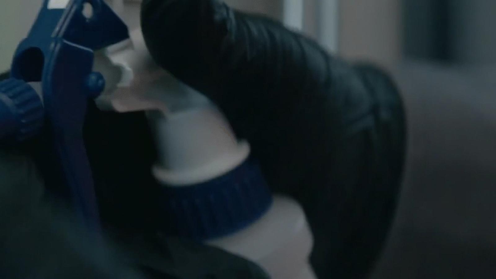 a close up of a mannequin's head with a hairdryer