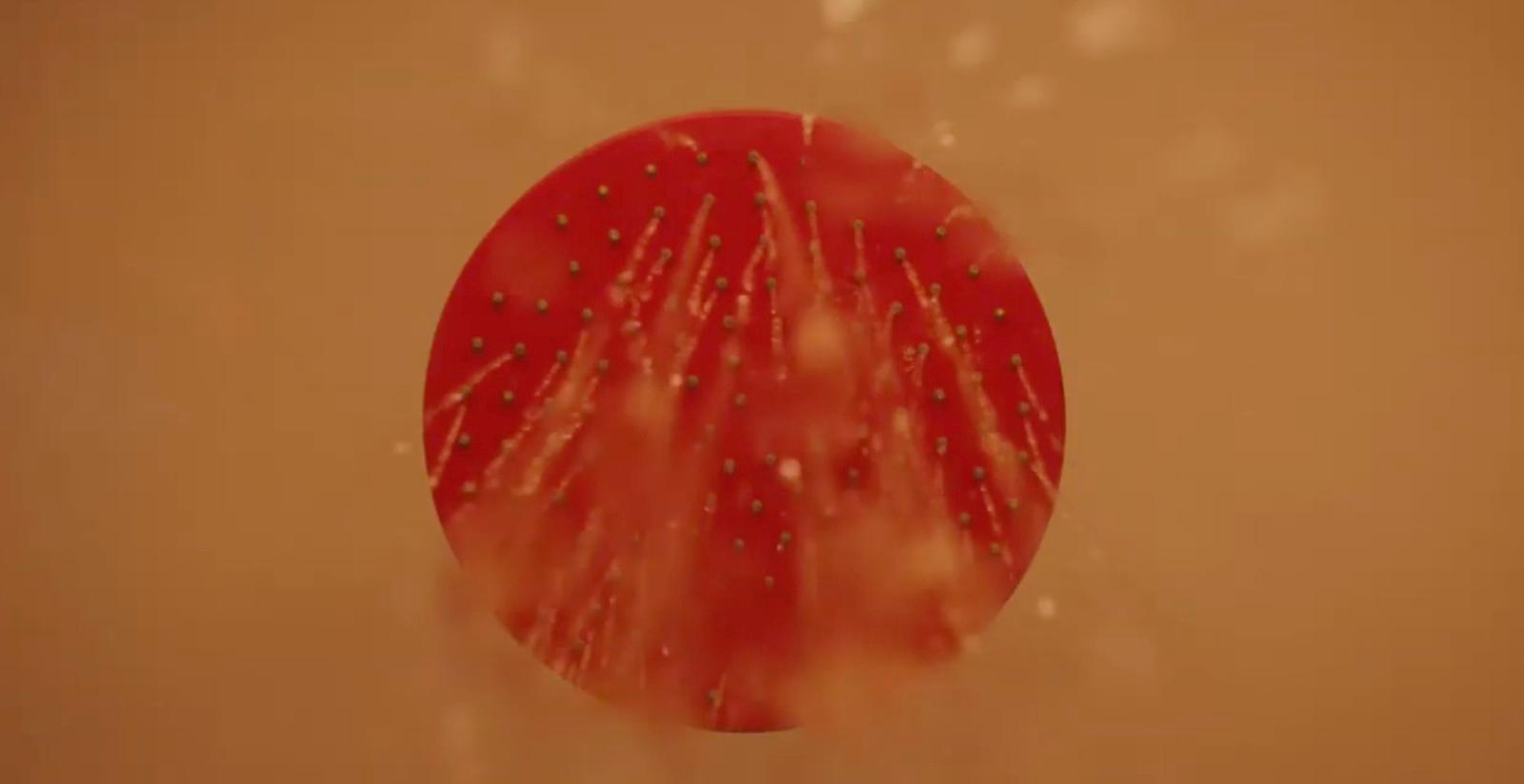a picture of a red object in the air