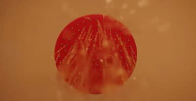 a picture of a red object in the air