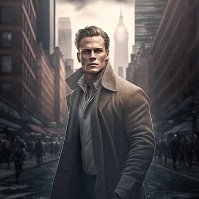 a man standing in the middle of a city street