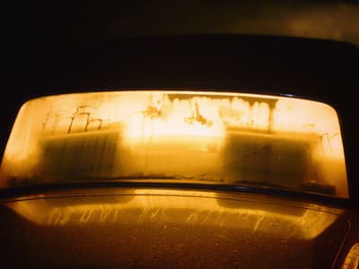 a close up of the rear window of a car