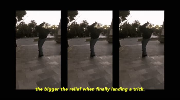 three pictures of a person walking on a sidewalk