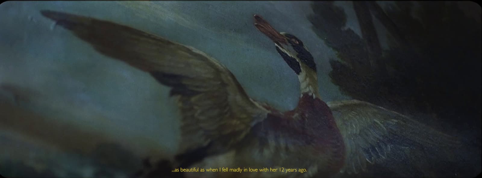 a painting of a bird flying through the air