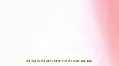 a pink and yellow background with a quote on it