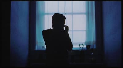 a woman standing in front of a window talking on a cell phone