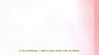 a pink and white photo with a quote on it