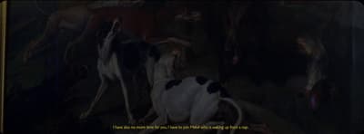 a painting of two dogs in a cave