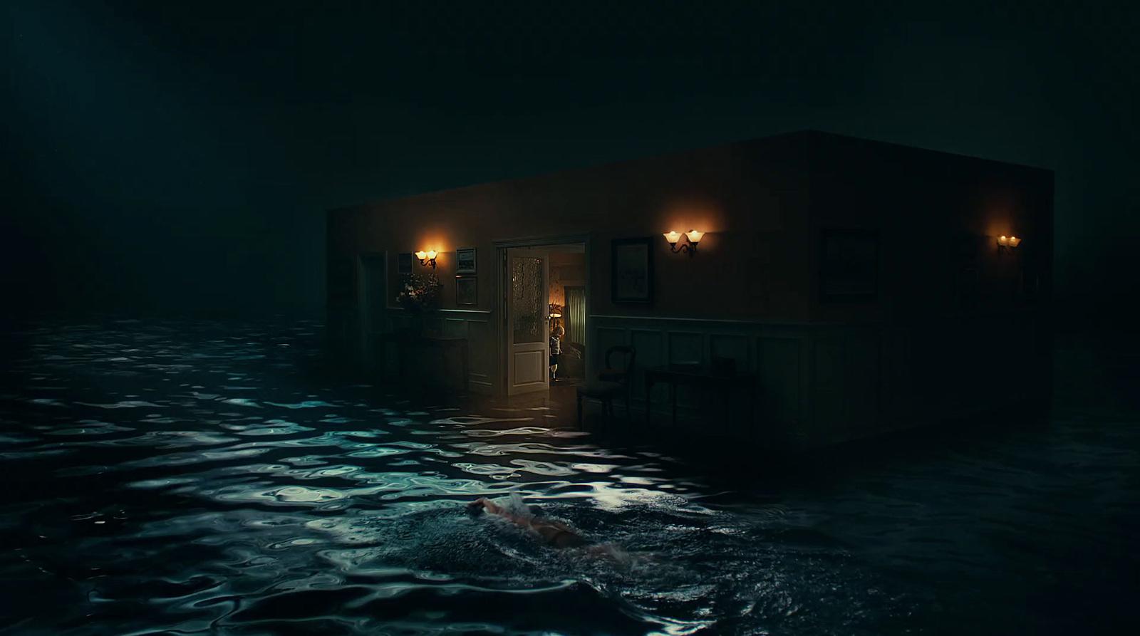 a house in the middle of a body of water