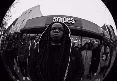 a man with dreadlocks standing in front of a store