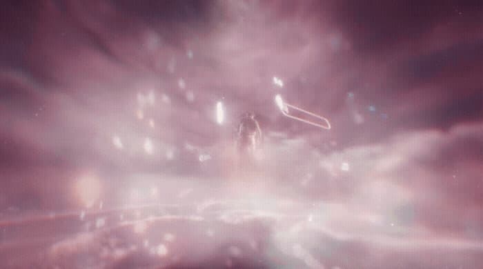 a person standing in the middle of a purple sky