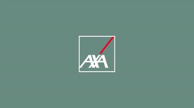 a white and red logo on a green background