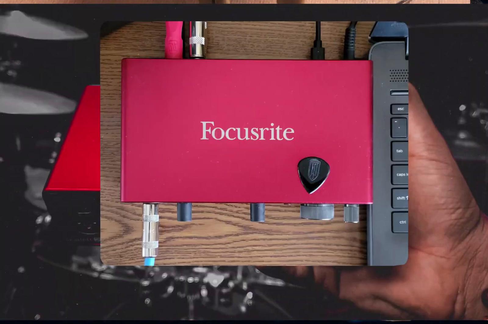 a red box with the word focusrite written on it