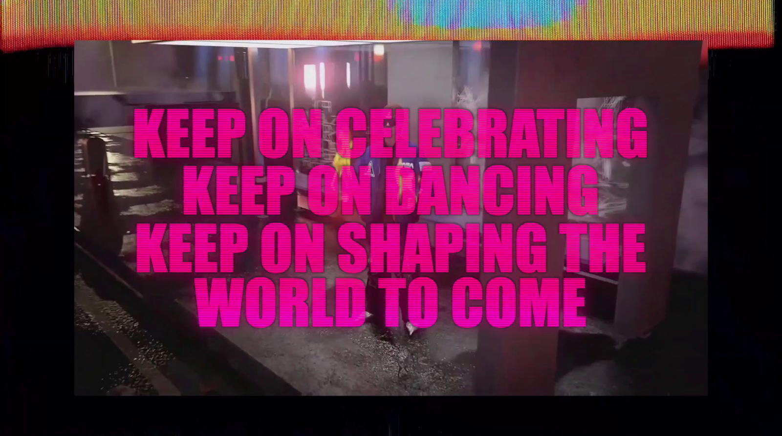 a picture of a room with a sign that says keep on celebrating keep on dancing