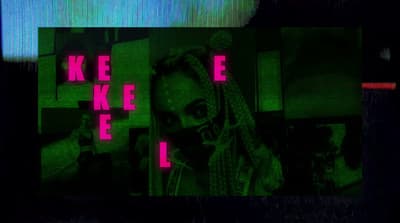 a woman with dreadlocks and a neon green background