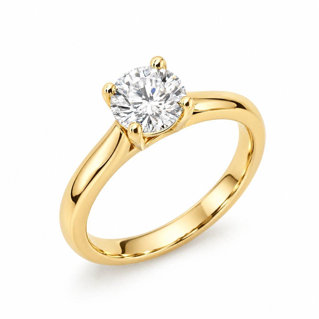 Gold solitaire diamond ring on a white background, and the same ring on a flat peach background - Before