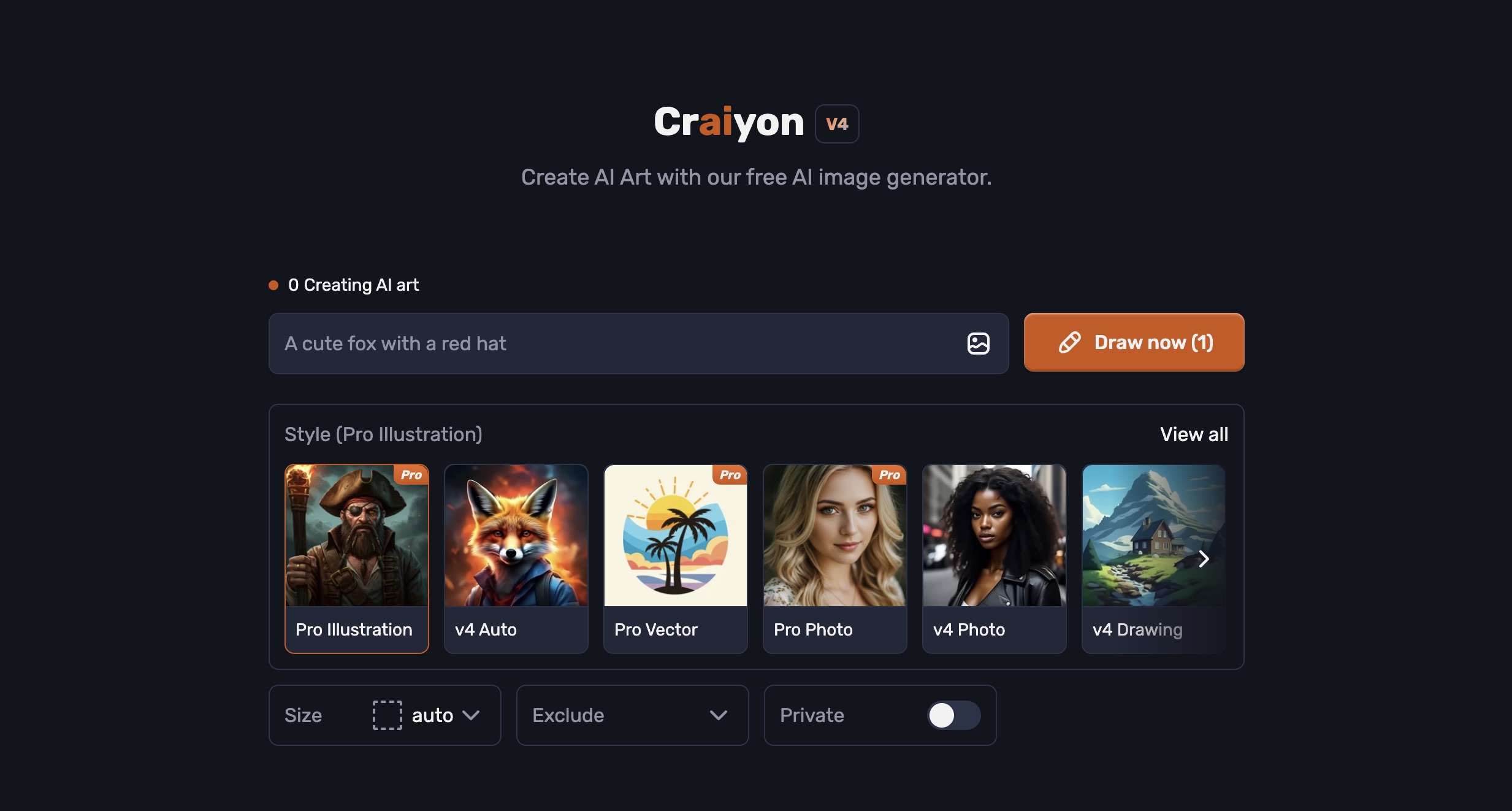 Craiyon's interface, with a focus on text-based image generation