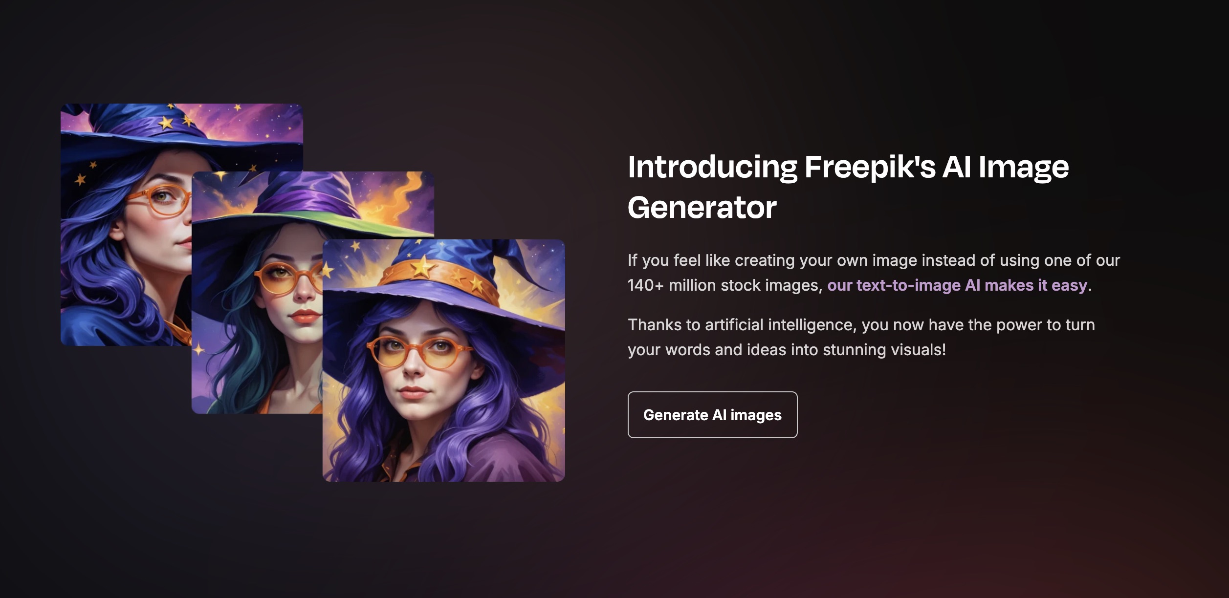 Freepik Mystic's interface, with a focus on text-based image generation