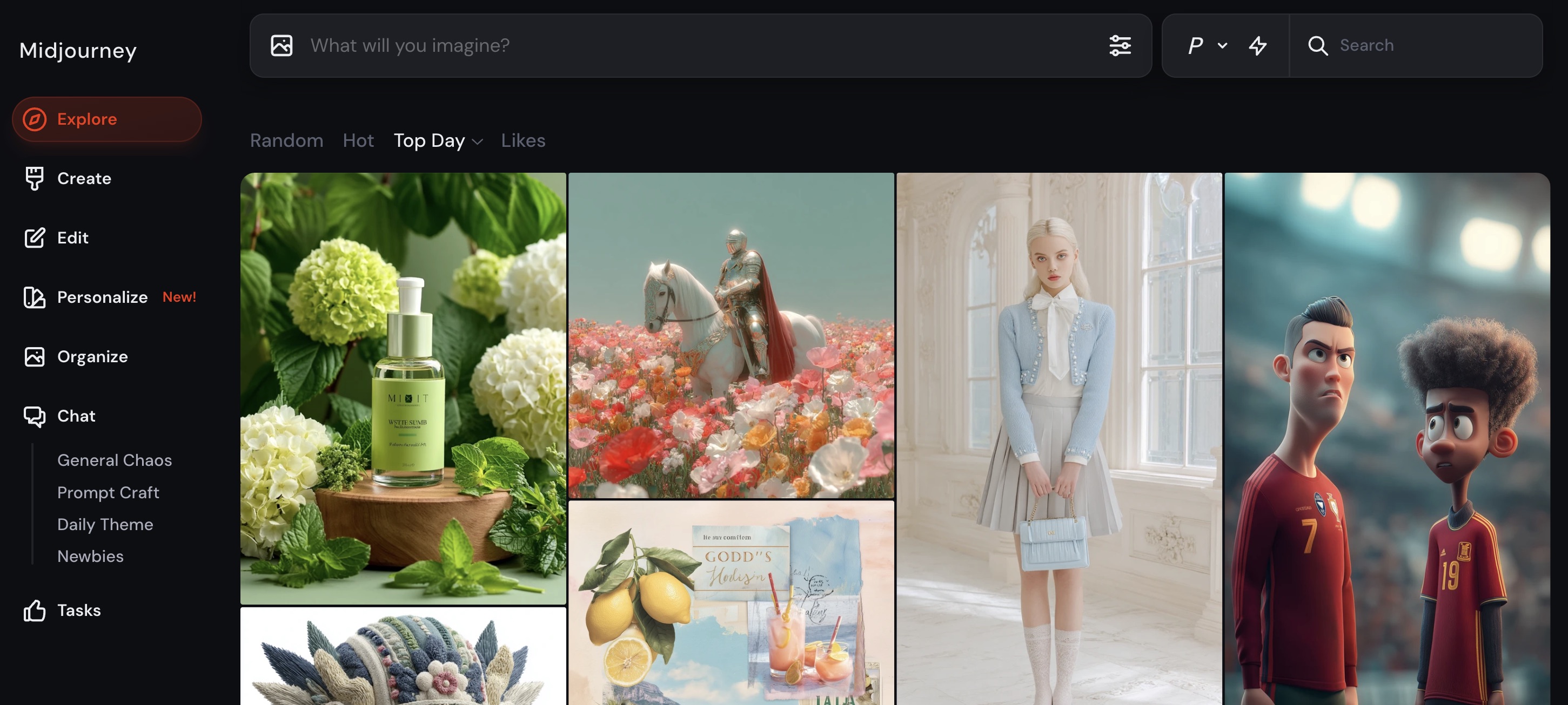 Midjourney's interface, with a focus on cinematic, photorealistic artwork