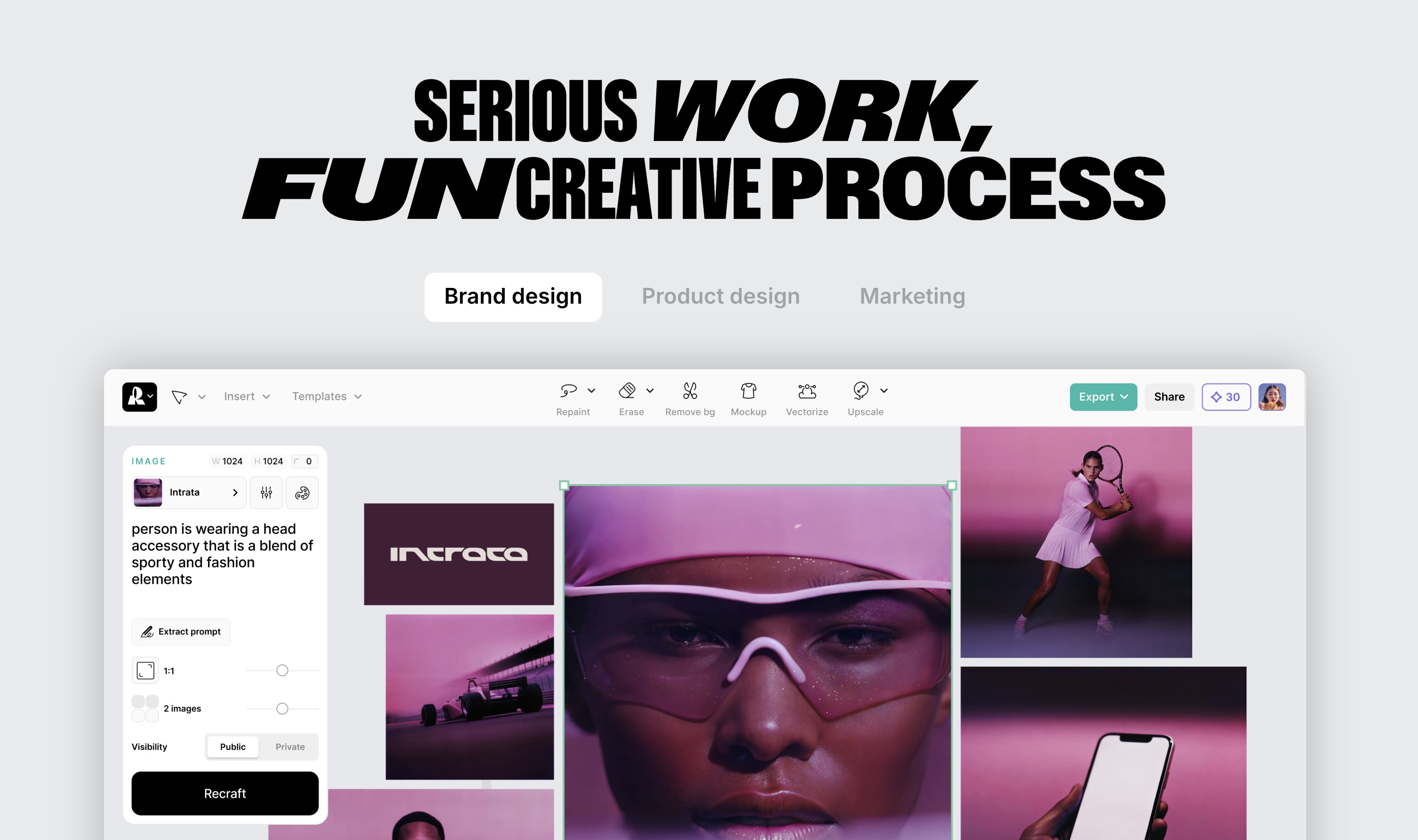Recraft AI's interface, with a focus on vector-based image generation